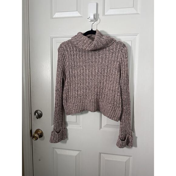 Free People Sweater Womens Small Pink Purple Cowl Neck Chunky Knit Pullover Boho - Picture 2 of 7